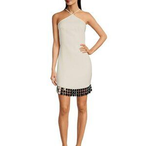 Halter Neckline Sleeveless Dress with Sequin Fringe Trim